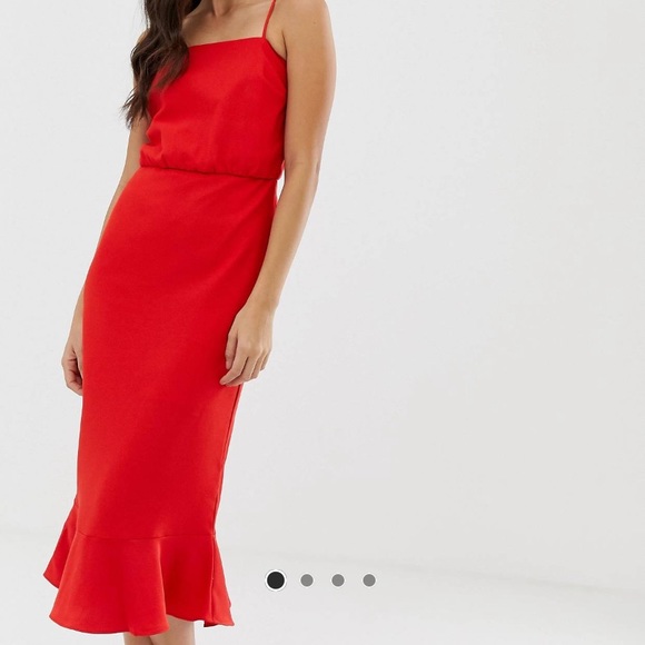 NWT ASOS x Oasis Cami Midi Dress w Square Neck Red - Picture 2 of 7
